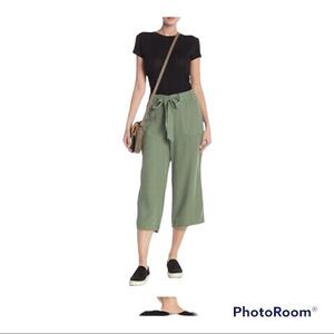 Susina Women'S Green High Rise Self Tie Raw Hem Wide Leg Trousers Size XS